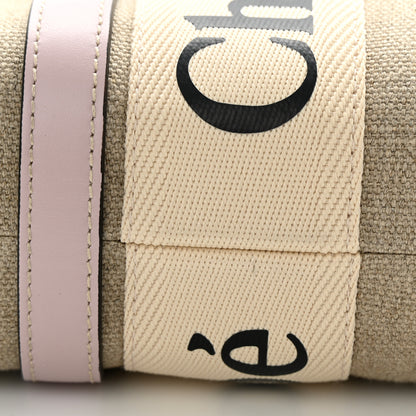 Chloe Linen Calfskin Small Woody Ribbon Tote With Strap White Pink 11 of 11
