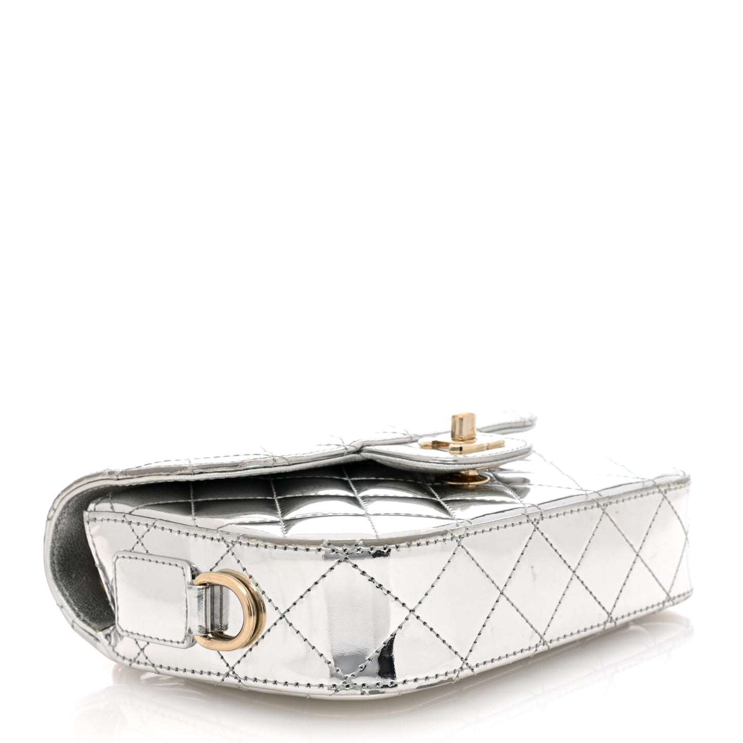Mirror Calfskin Metallic Calfskin Quilted Hollywood Boulevard Mini Flap With Star Coin Purse Silver