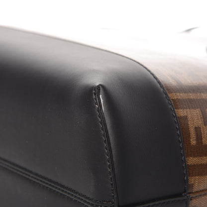 Fendi Glazed Fabric Vitello Century FF 1974 Stamp Patch Shopping Tote Mogano Panna Black 14 of 14