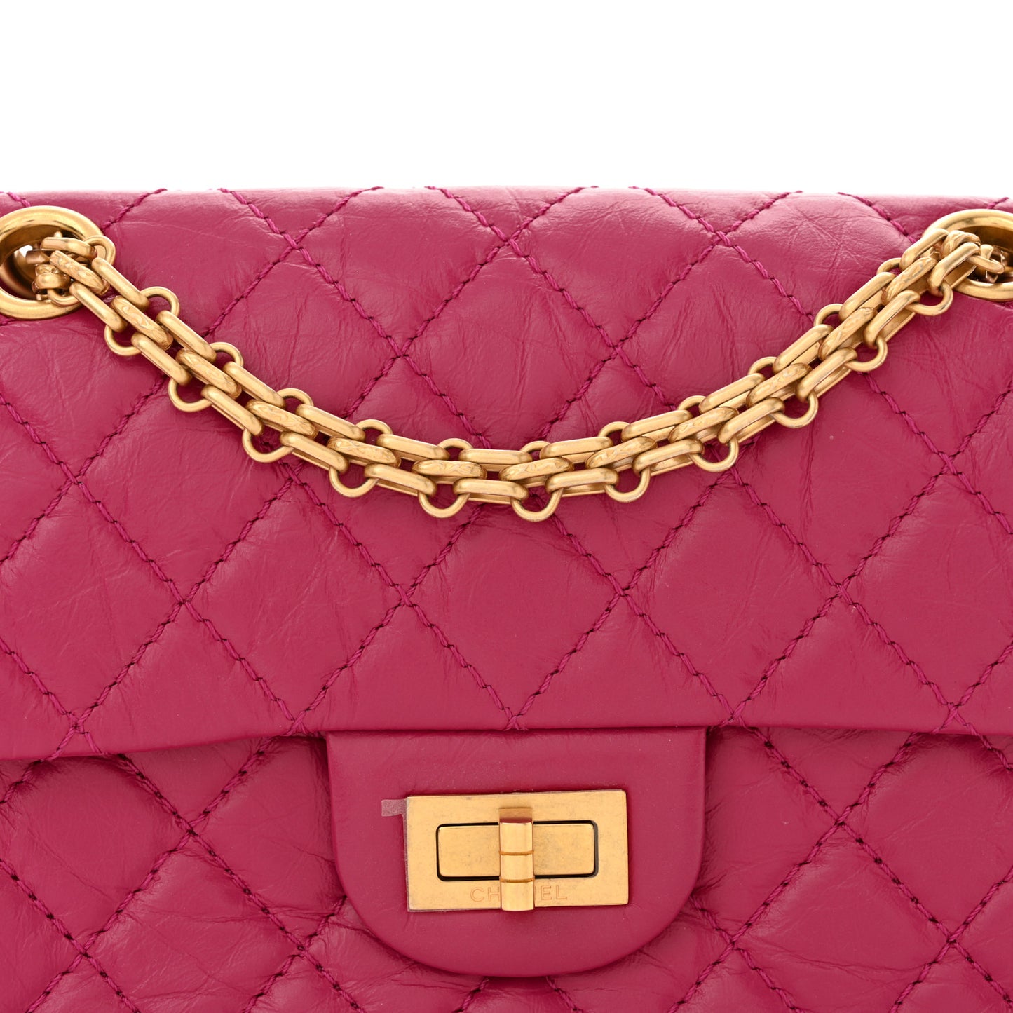 Aged Calfskin Quilted 2.55 Reissue Mini Flap Fuchsia
