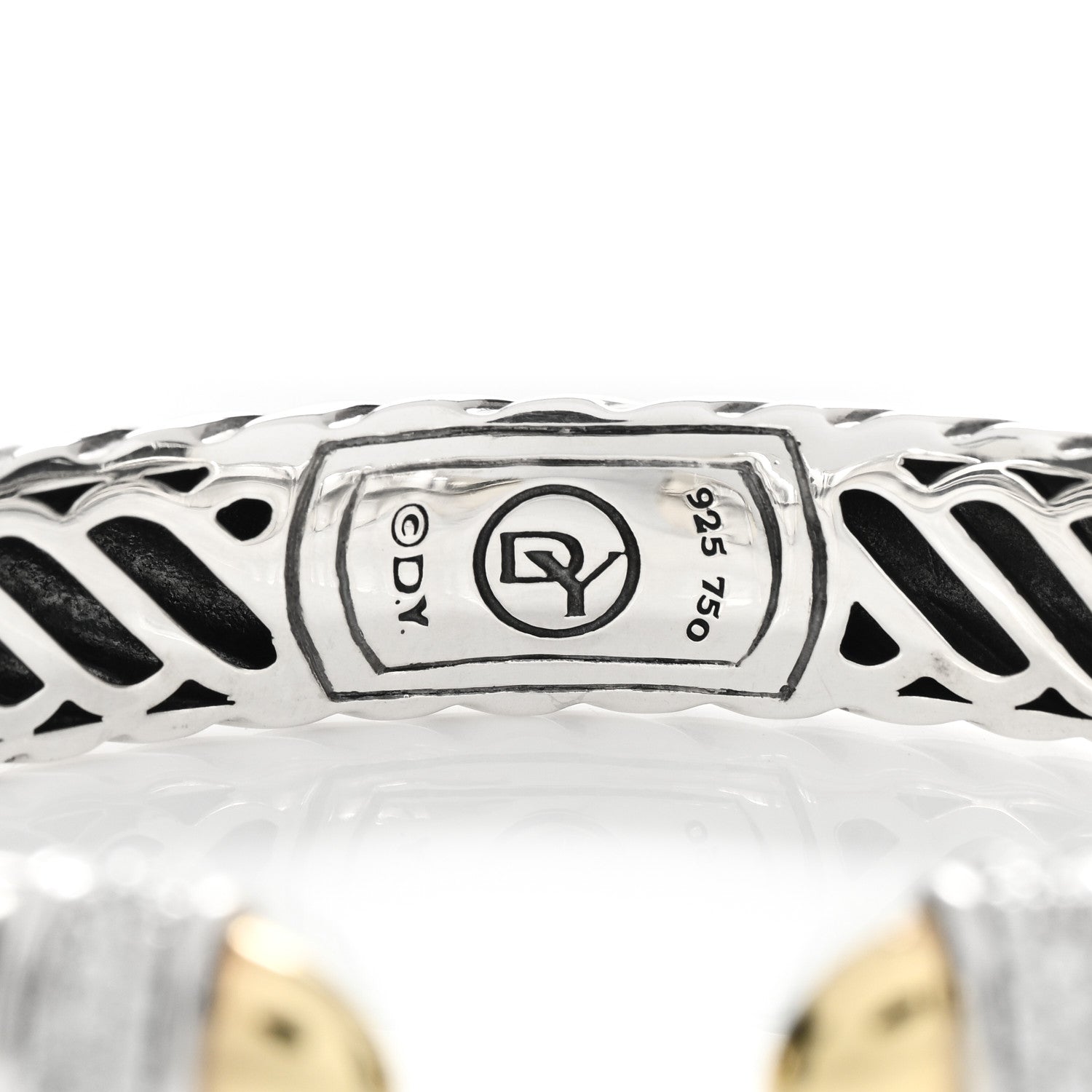 David Yurman Sterling Silver 18K Yellow Gold Diamond 10mm Waverly Bracelet 3 of 3