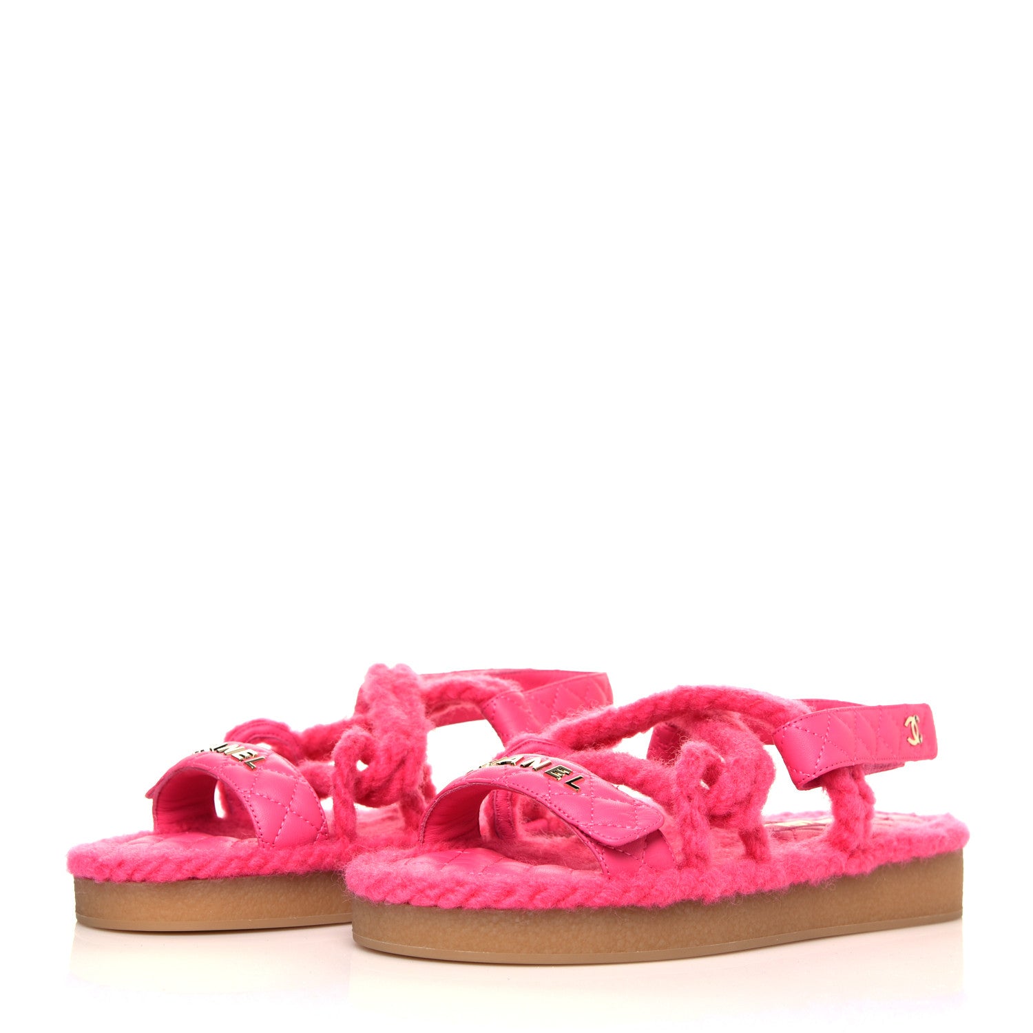 Chanel Cord Lambskin Quilted Logo Sandals 39 Pink 3 of 6