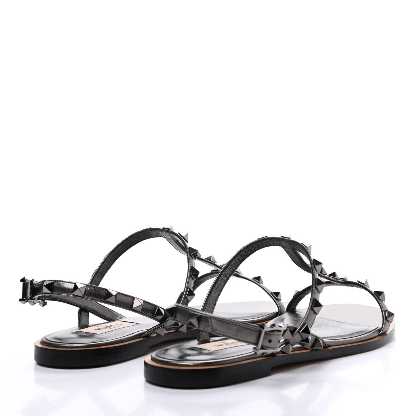 Metallic Nappa Rockstud T-Strap Slingback Flat Sandals 39 Rutenio