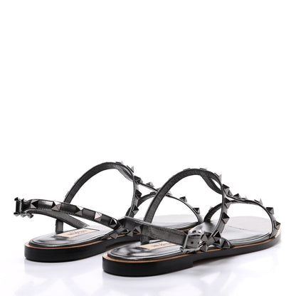 Valentino Garavani Metallic Nappa Rockstud T-Strap Slingback Flat Sandals 39 Rutenio 4 of 10