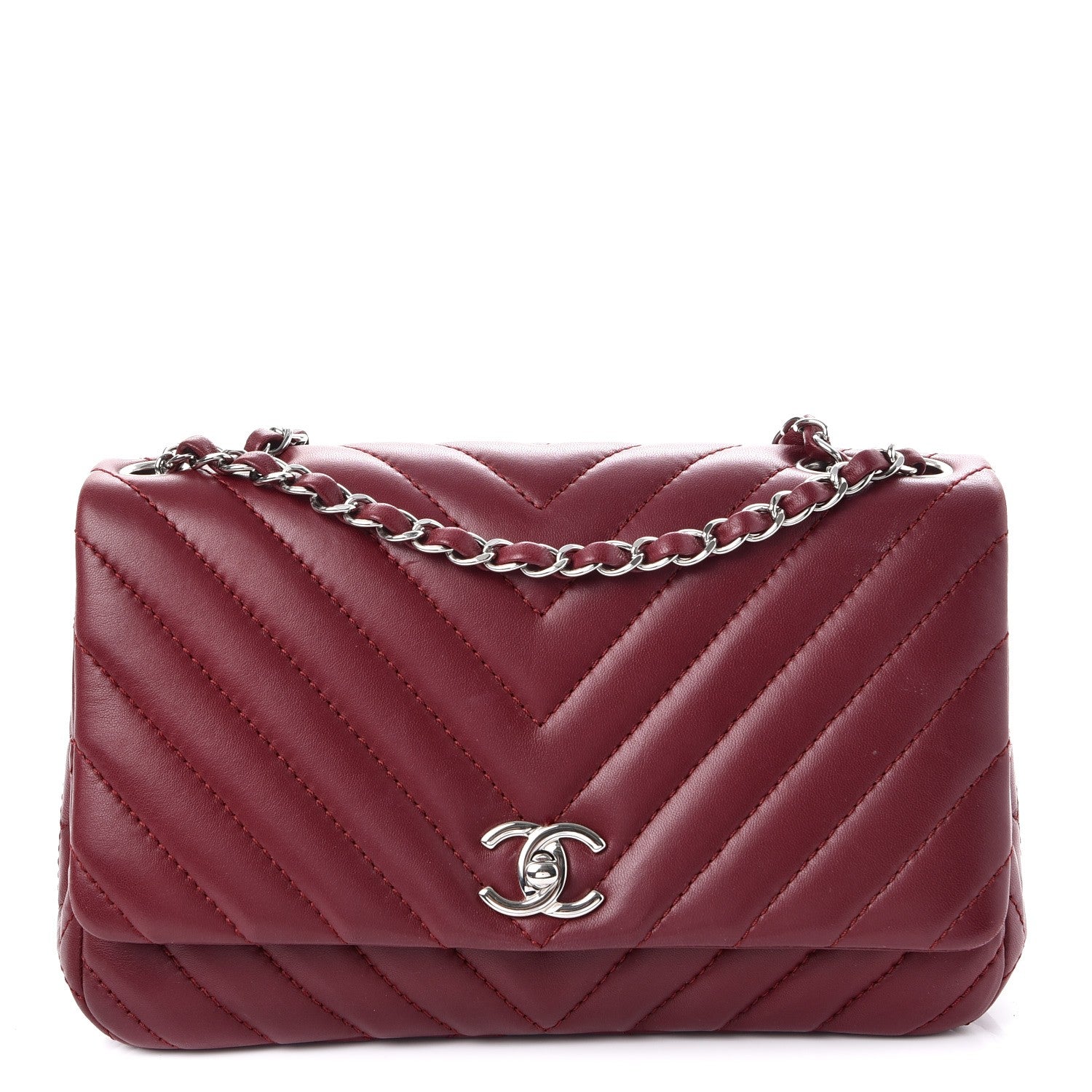 Chanel Lambskin Surpique Chevron Medium Single Flap Dark Red 1 of 10