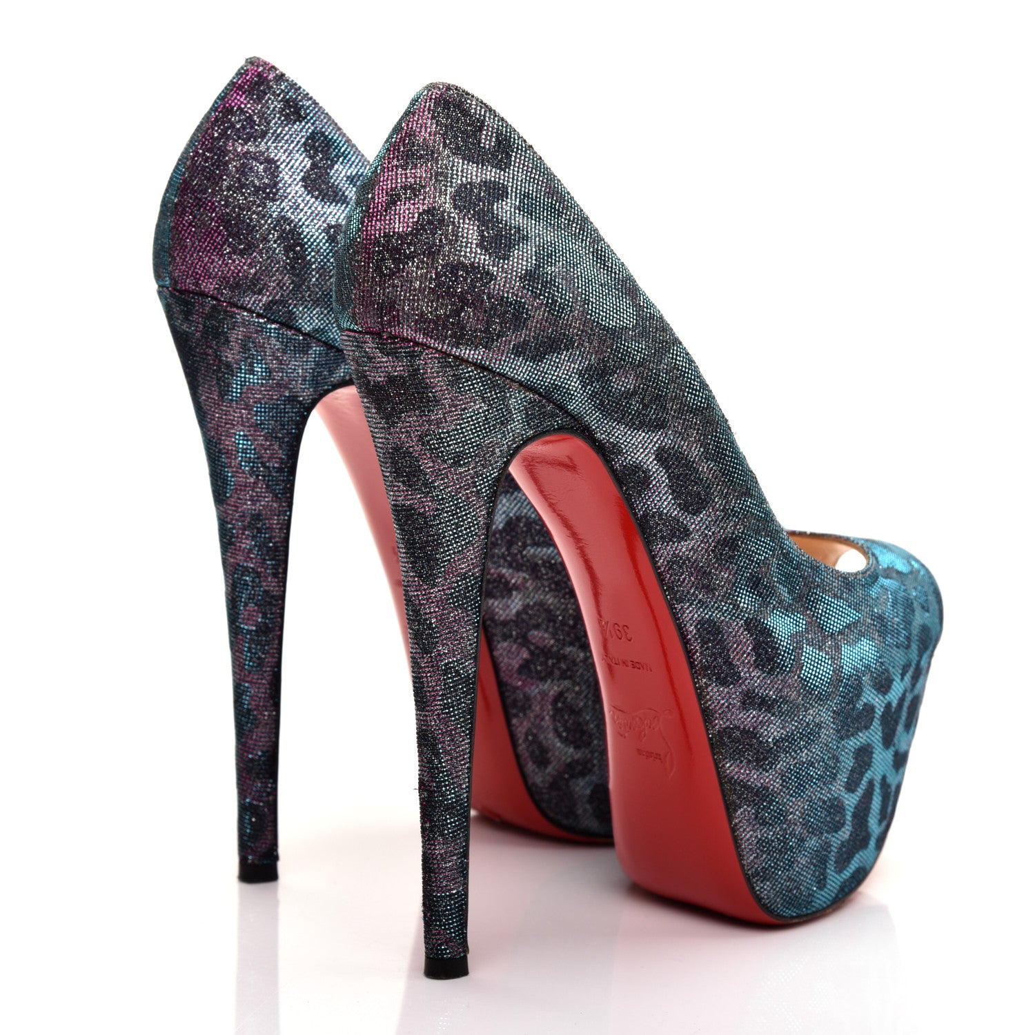 Christian Louboutin Lame Leopard Highness 160 Pumps 39.5 Turquoise Violet 4 of 7