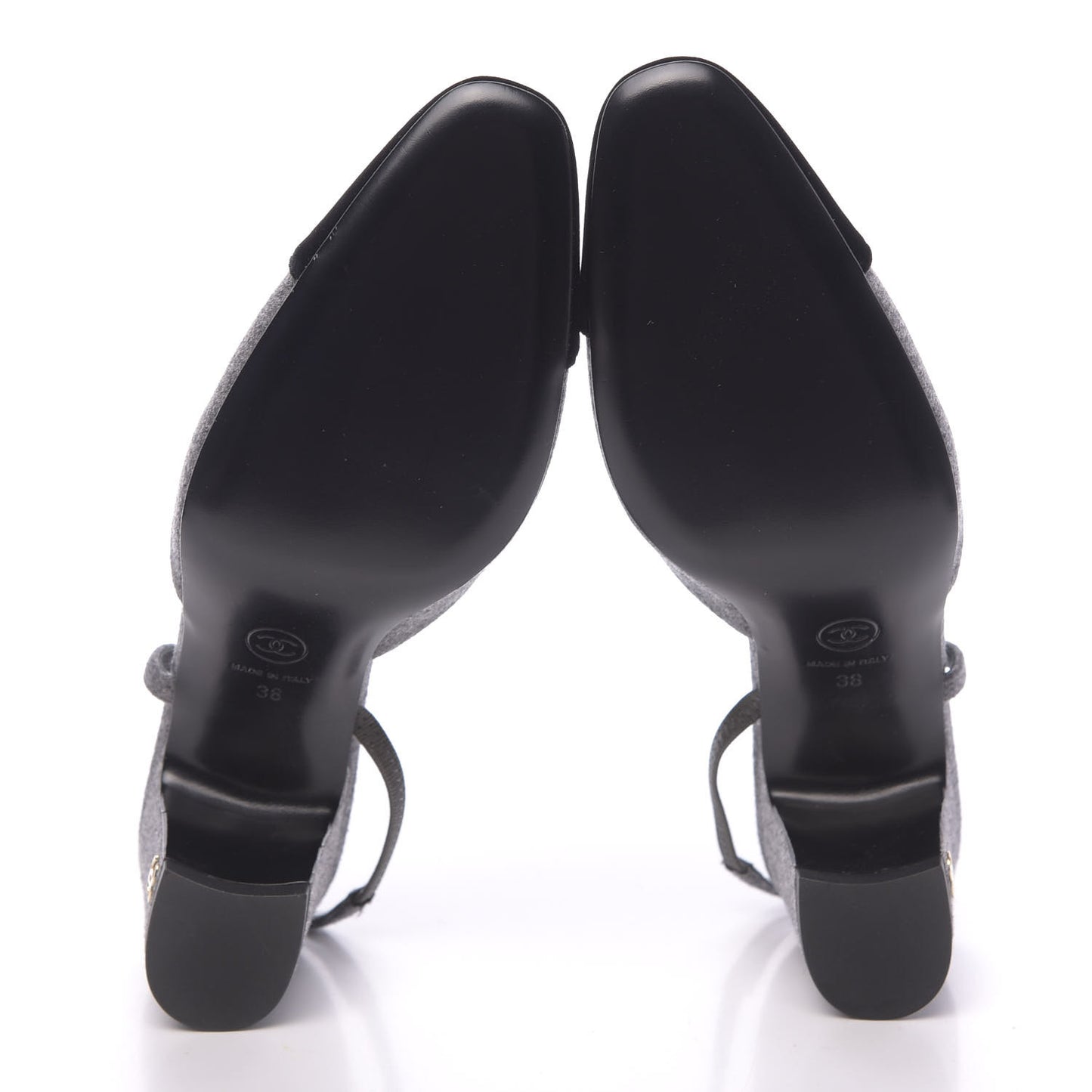 Wool Velvet Cap Toe CC Slingback Pumps 38 Black Grey