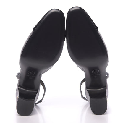 Chanel Wool Velvet Cap Toe CC Slingback Pumps 38 Black Grey 5 of 9