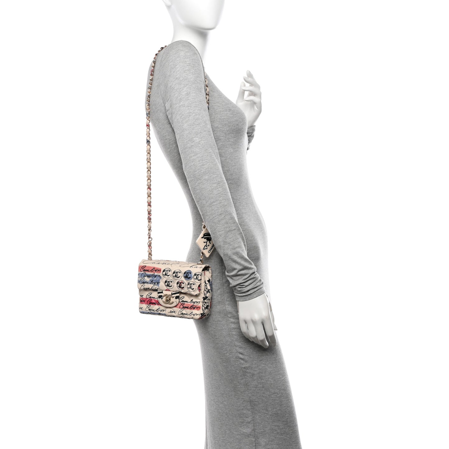 Nylon Quilted Rue Cambon Camellia Printed Mini Flap White Multicolor