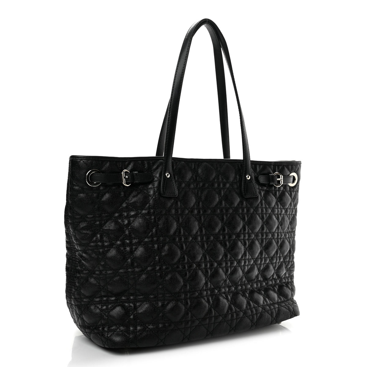 Christian Dior Coated Canvas Cannage Medium Panarea Tote Black 2 of 13
