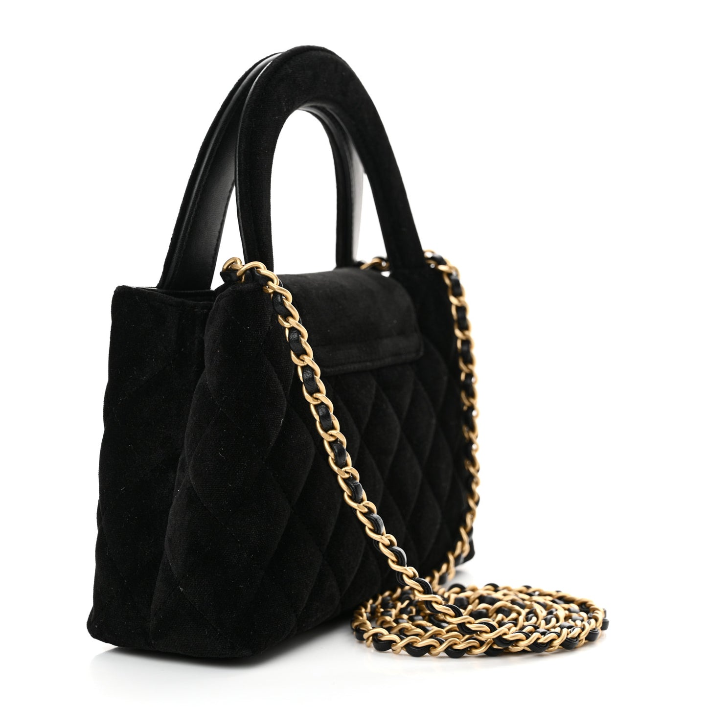 Velvet Quilted Nano Kelly Shopper Black