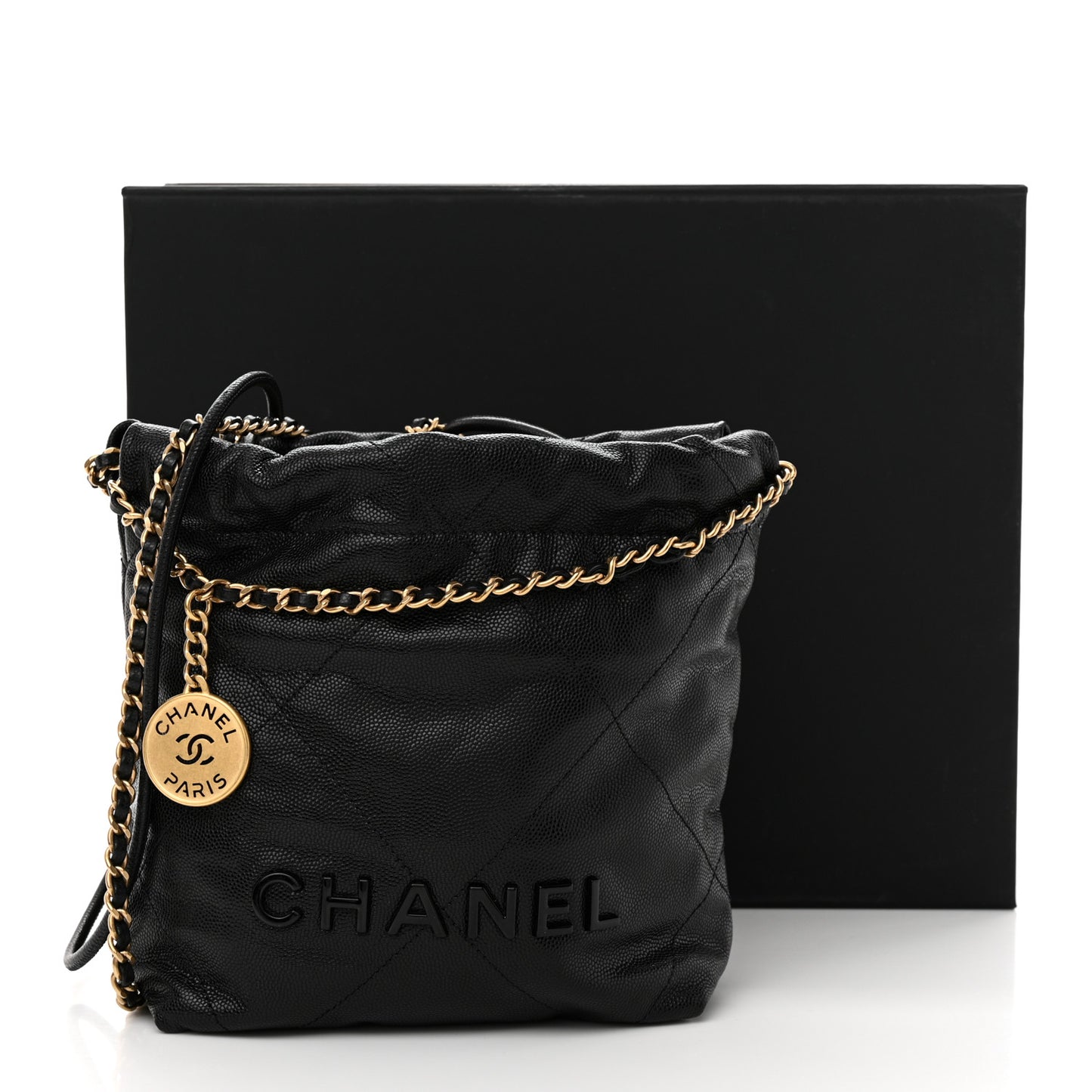 Shiny Caviar Quilted Monochrome Mini Chanel 22 Black