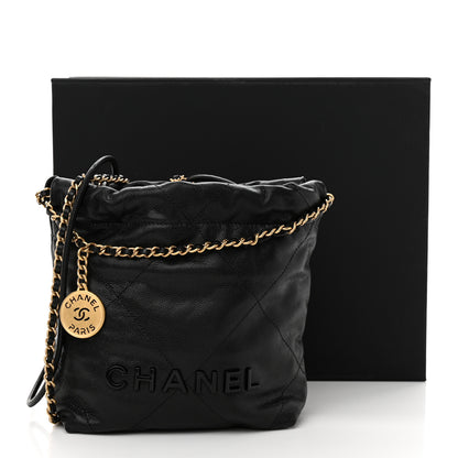 Chanel Shiny Caviar Quilted Monochrome Mini Chanel 22 Black 11 of 11