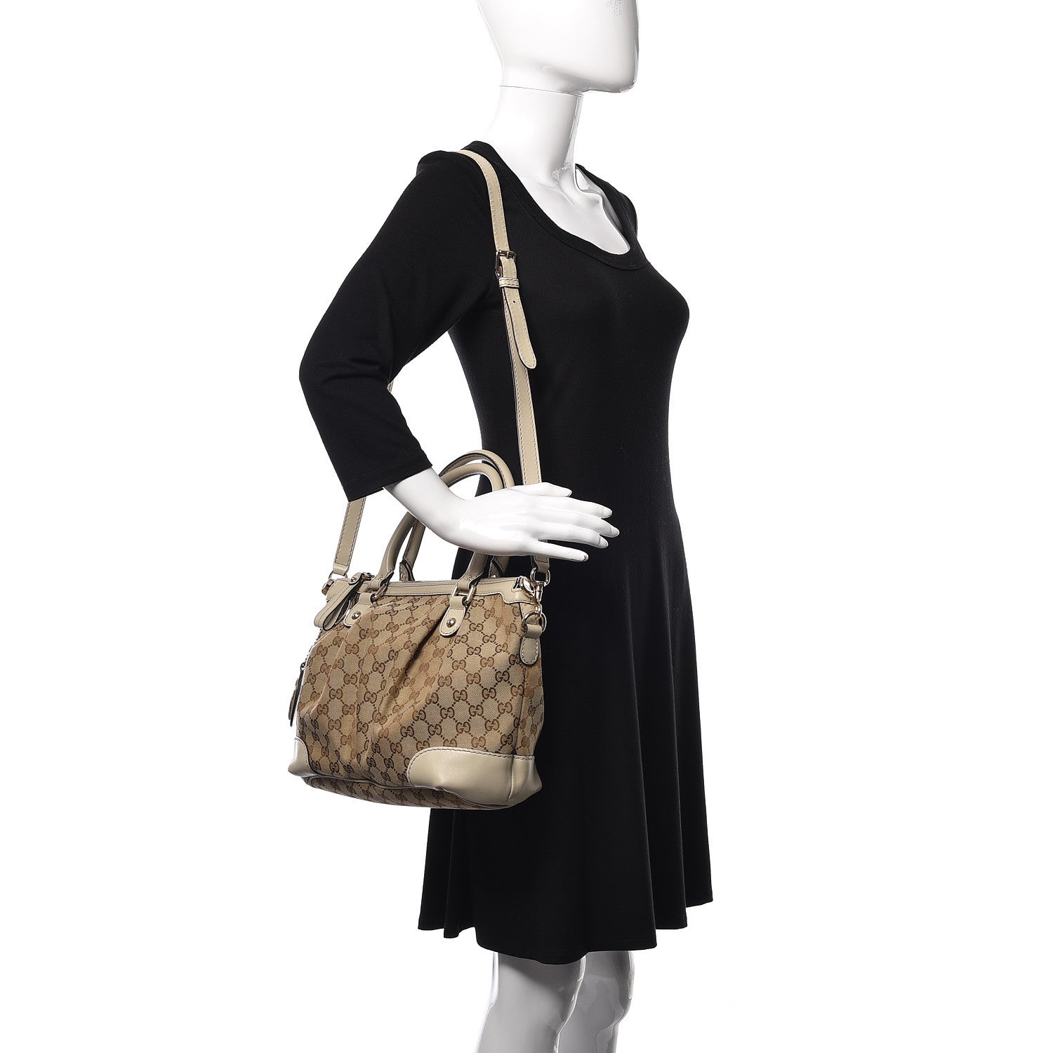 Gucci Monogram Margaux Calfskin Medium Sukey Top Handle Bag Beige Ebony Mystic White 2 of 12
