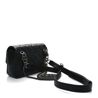 Chanel Shiny Goatskin Quilted Small Double Carry Waist Chain Flap Black 3 of 11