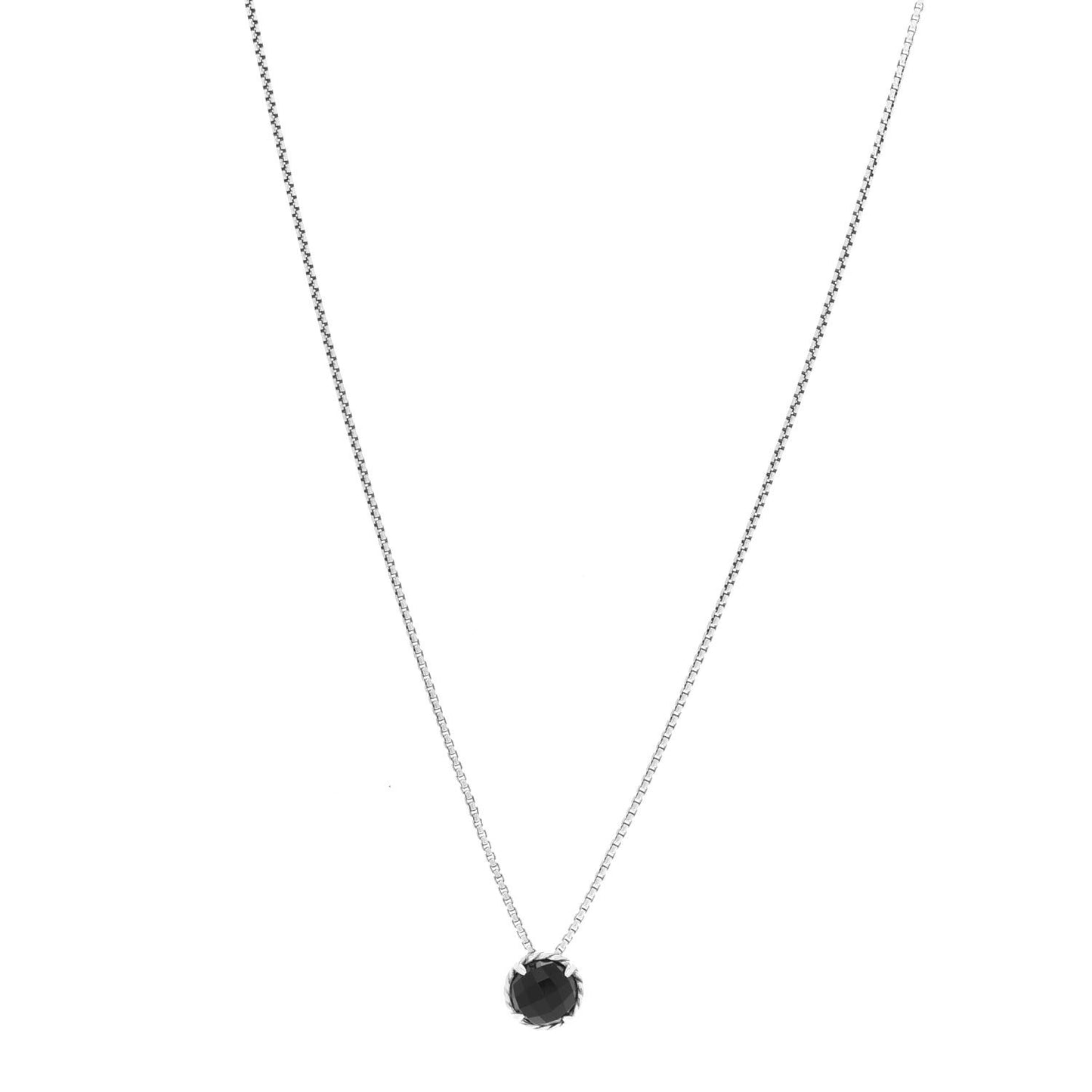 Sterling Silver Black Onyx 8mm Petite Chatelaine Pendant Necklace
