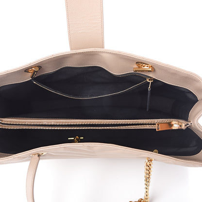 Saint Laurent Grain De Poudre Matelasse Chevron Monogram Shopping Bag Dark Beige 4 of 8