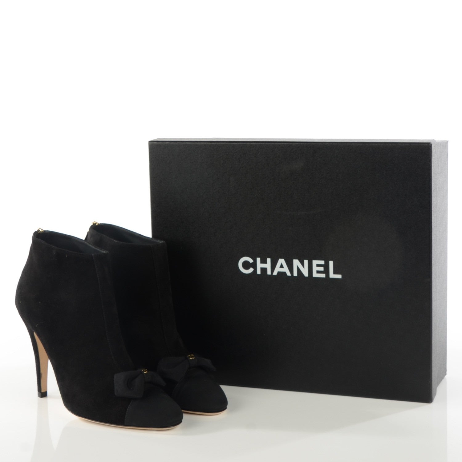 Chanel Suede Grosgrain Cap Toe CC Bow Ankle Boots 39 Black 5 of 9