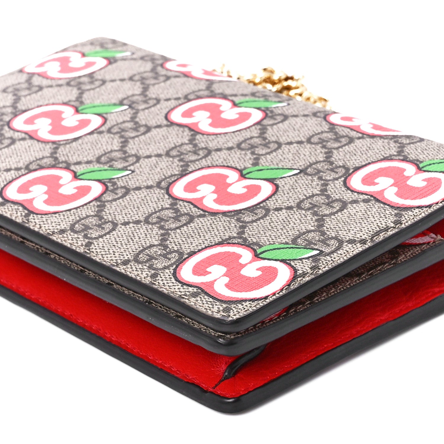 Gucci GG Supreme Monogram Apple Chain Wallet Beige Multicolor Lobster Red 10 of 10