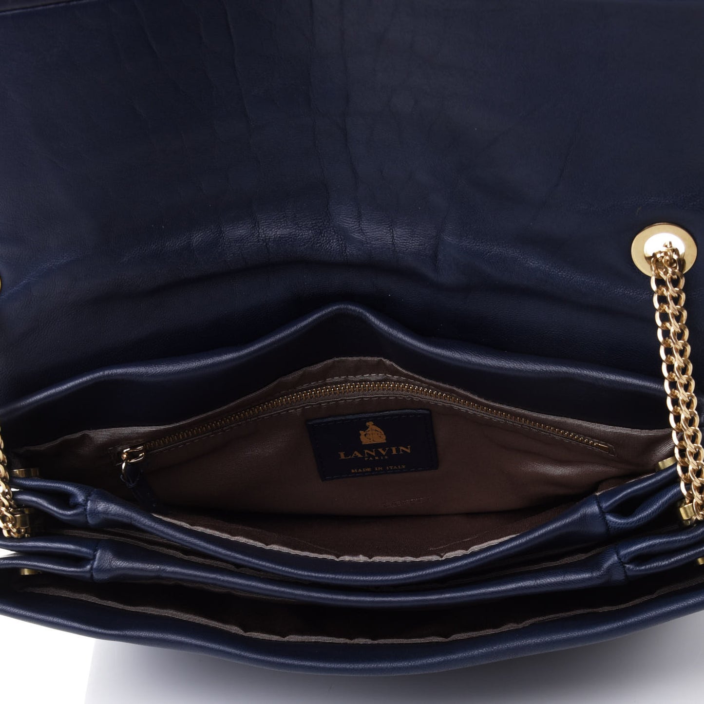 Lambskin Quilted Medium Sugar Flap Shoulder Bag Navy