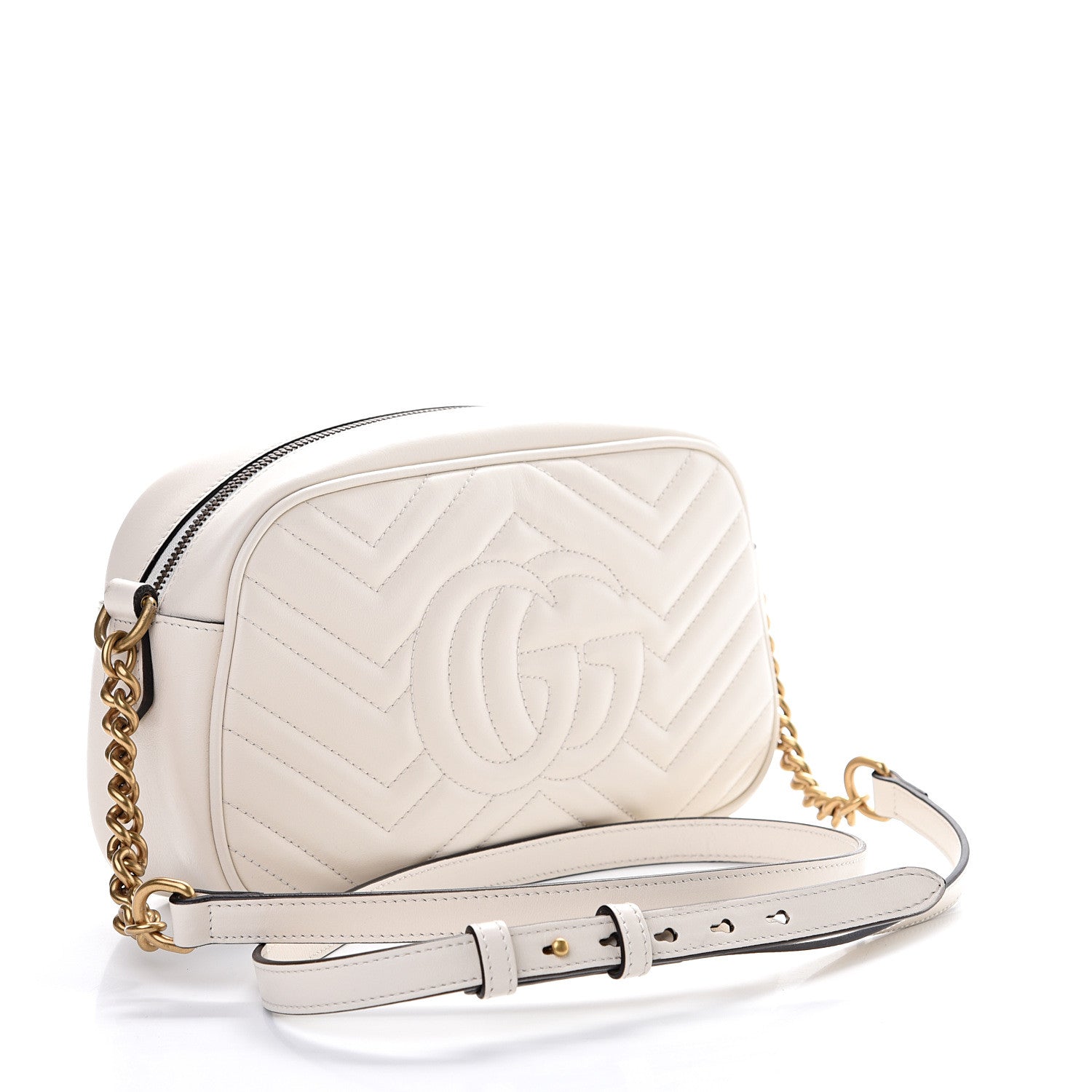 Gucci Calfskin Matelasse Small GG Marmont Chain Shoulder Bag White 2 of 10