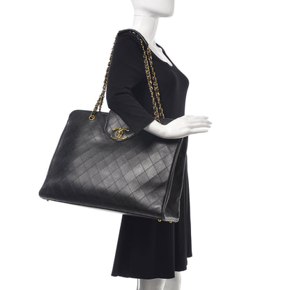 Chanel Calfskin Stitched XL Weekender Black 2 of 13
