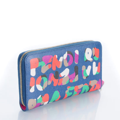 Fendi Vitello Elite Fendi Roma Simply Zip Around Wallet Cobalt Multicolor 3 of 8