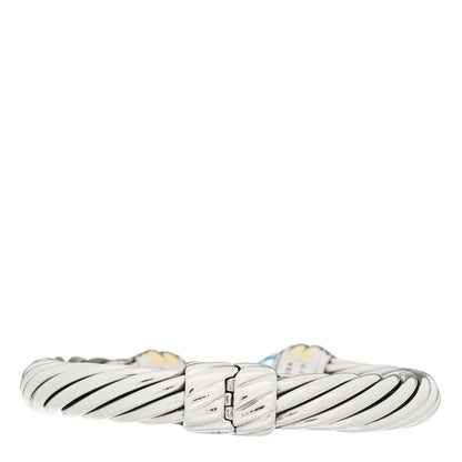 David Yurman Sterling Silver 14K Yellow Gold Blue Topaz 10mm Cable Classics Hinged Bracelet 2 of 3