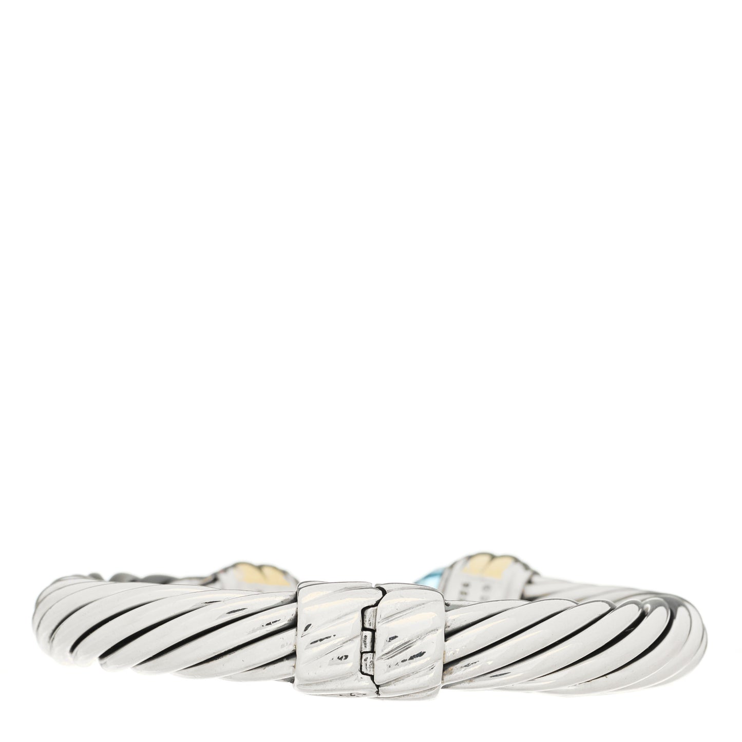 Sterling Silver 14K Yellow Gold Blue Topaz 10mm Cable Classics Hinged Bracelet