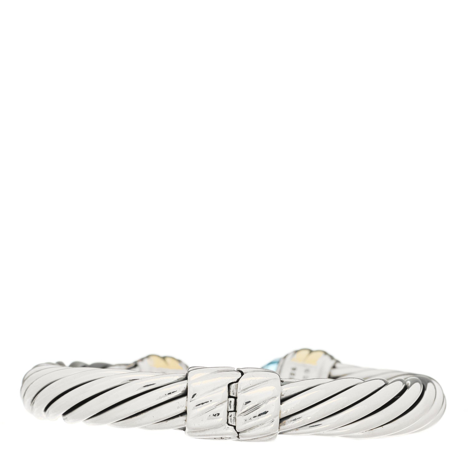 David Yurman Sterling Silver 14K Yellow Gold Blue Topaz 10mm Cable Classics Hinged Bracelet 2 of 3