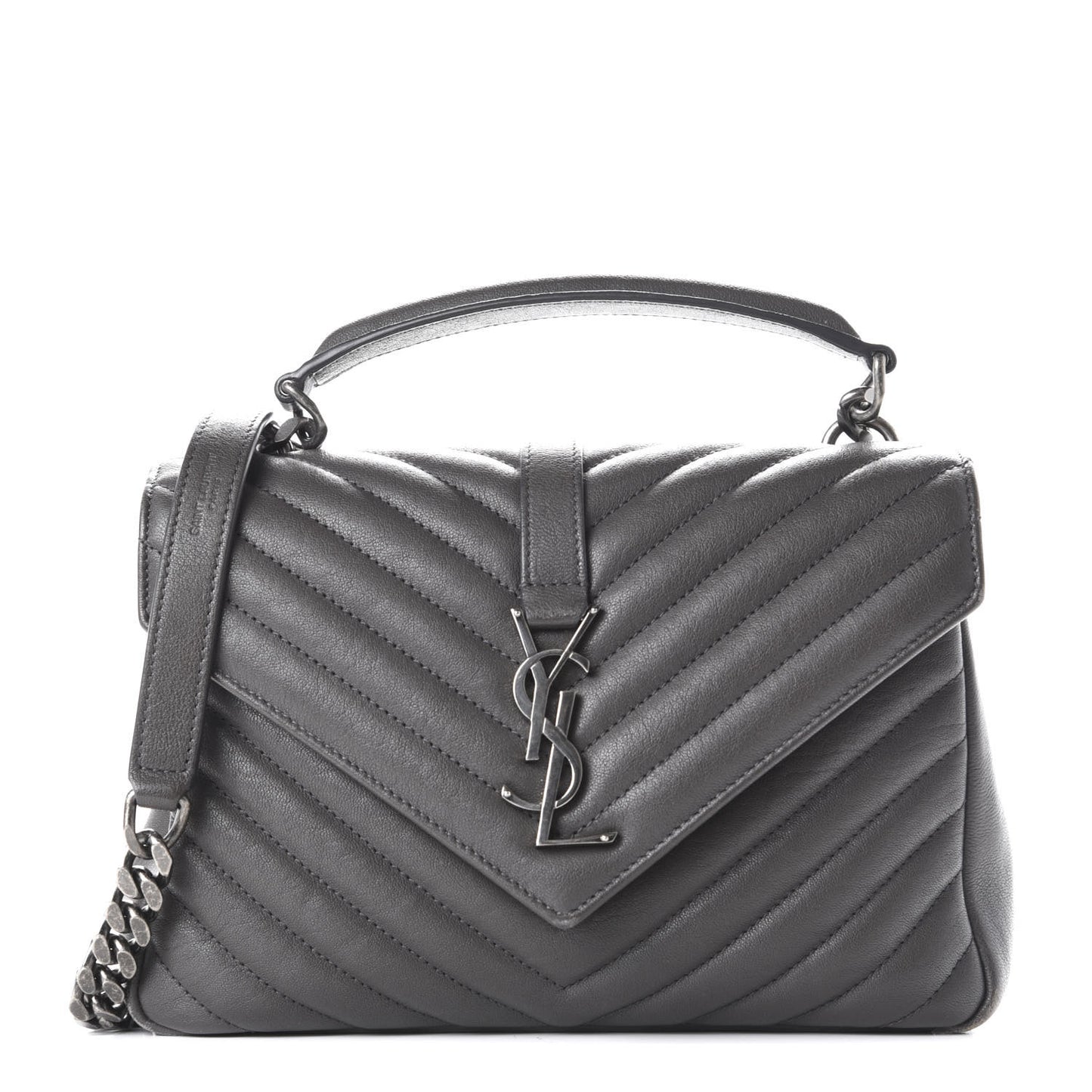 Sheepskin Matelasse Chevron Monogram Medium College Bag Asphalt
