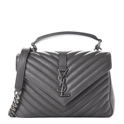 Saint Laurent Sheepskin Matelasse Chevron Monogram Medium College Bag Asphalt 1 of 13