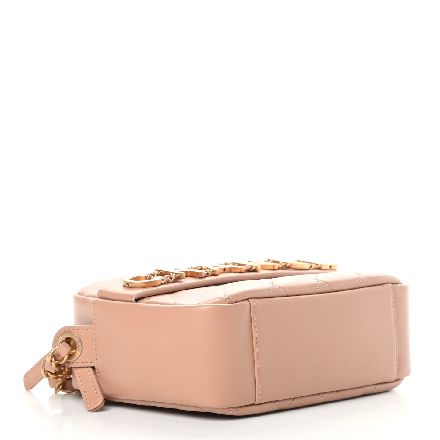 Calfskin Quilted Enchained Camera Case Bag Beige
