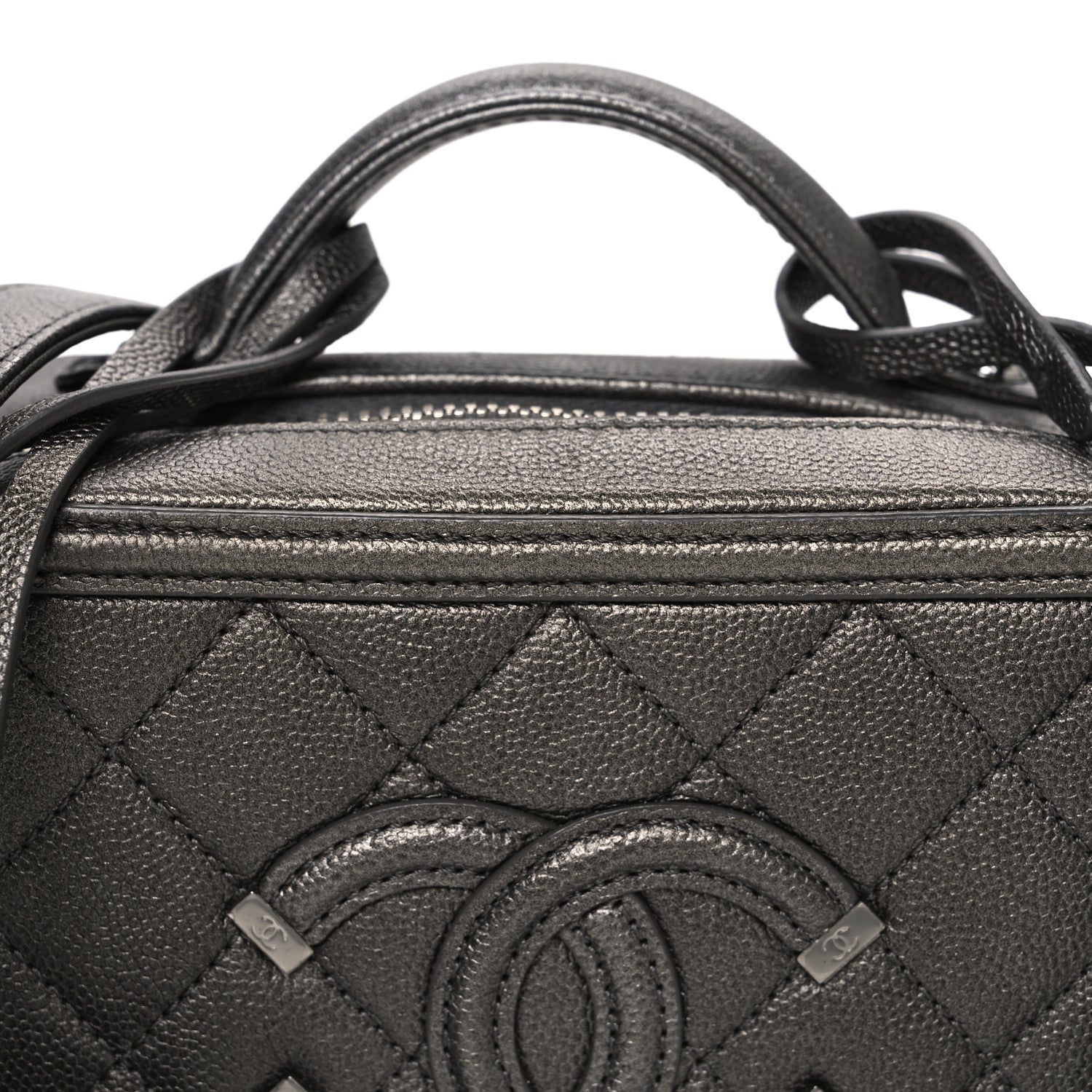 Chanel Metallic Caviar Quilted Small CC Filigree Vanity Case Dark Silver 8 of 10