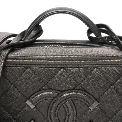 Chanel Metallic Caviar Quilted Small CC Filigree Vanity Case Dark Silver 8 of 10
