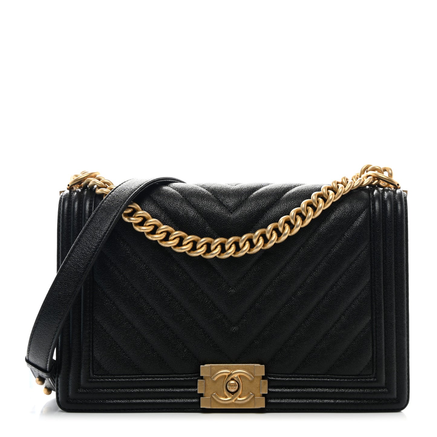 Caviar Chevron Quilted New Medium Boy Flap Black
