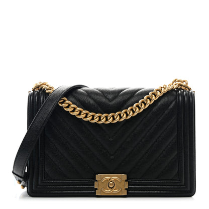 Chanel Caviar Chevron Quilted New Medium Boy Flap Black 1 of 10