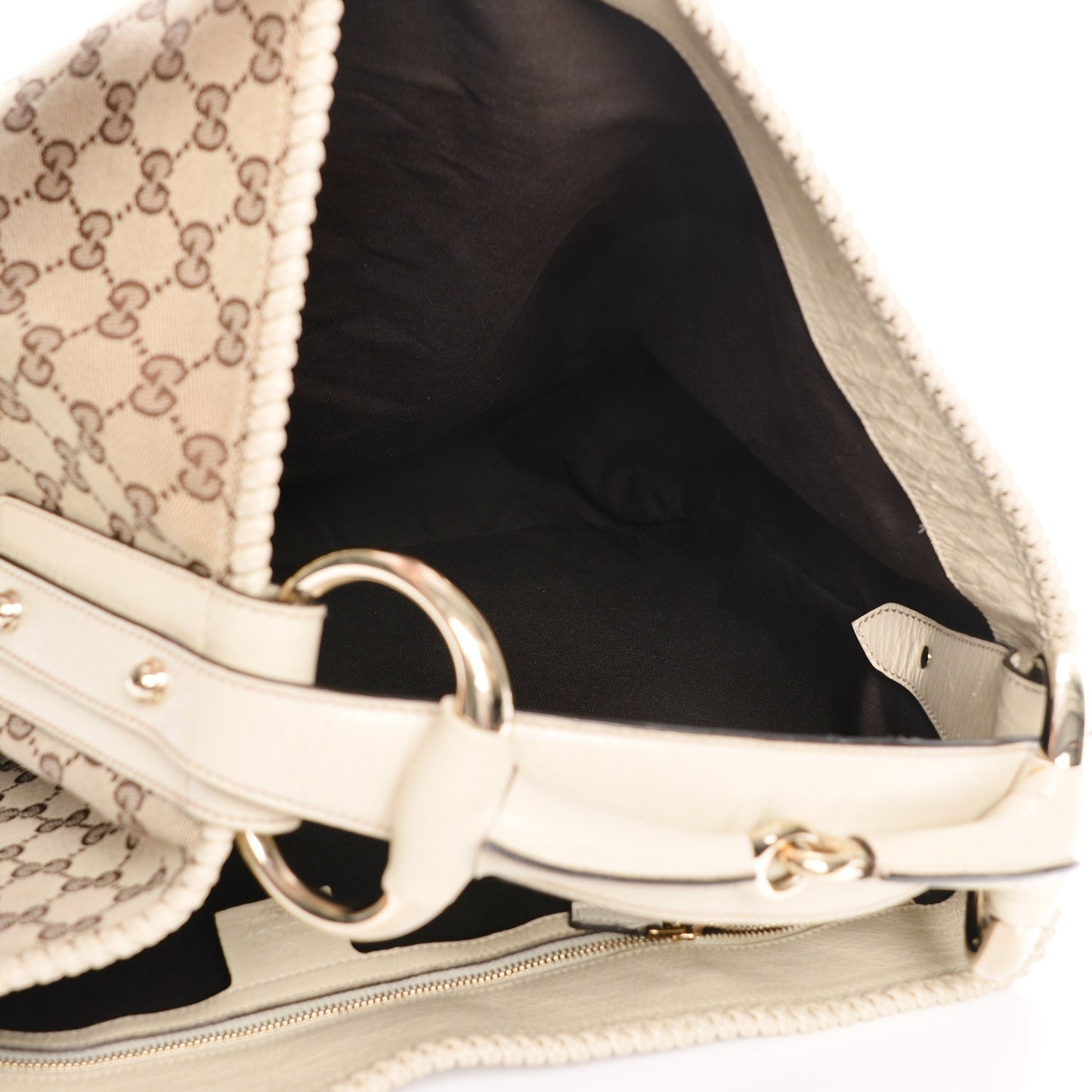 Monogram Large Horsebit Chain Hobo Off White