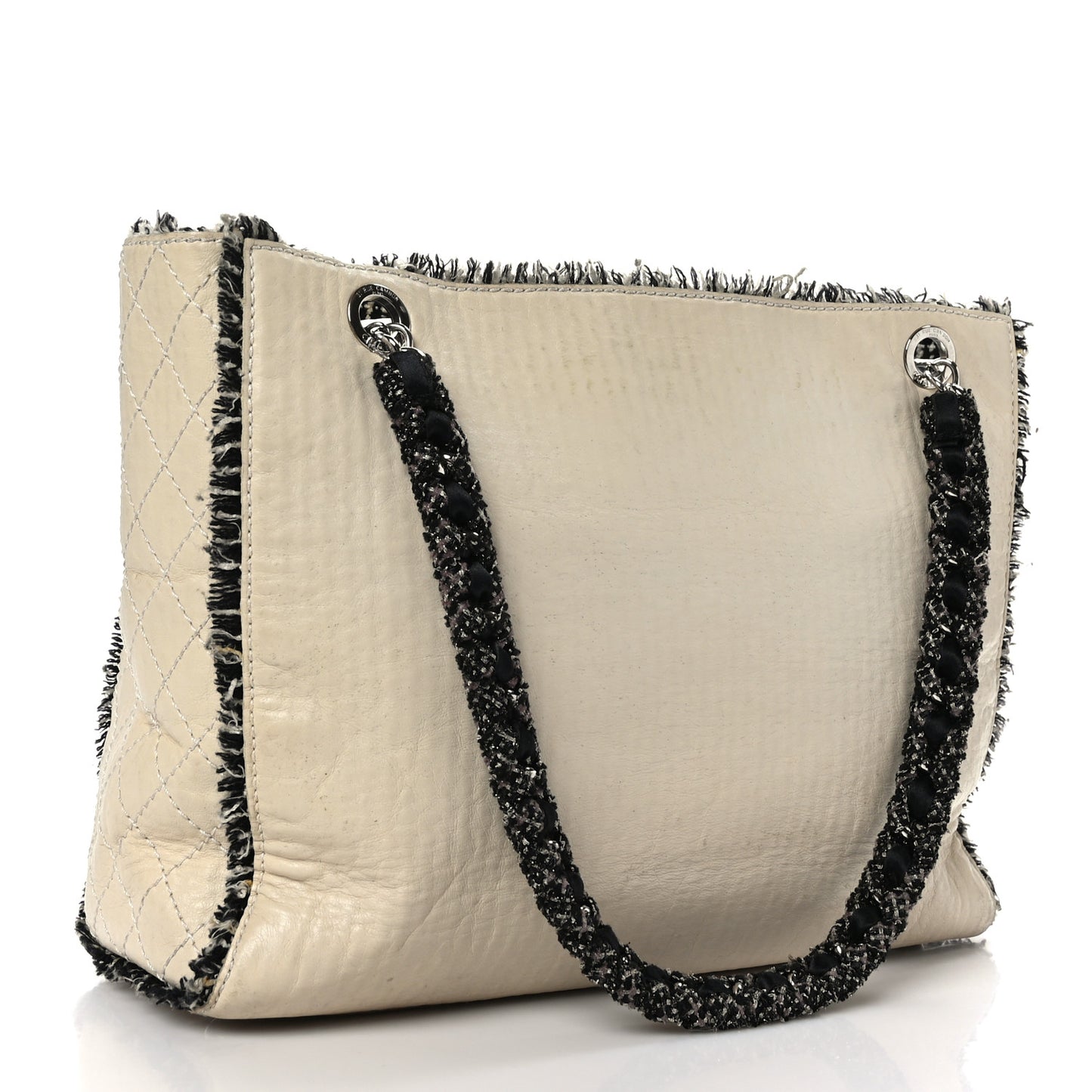 Glazed Calfskin Tweed Tweedy Shopping Tote White
