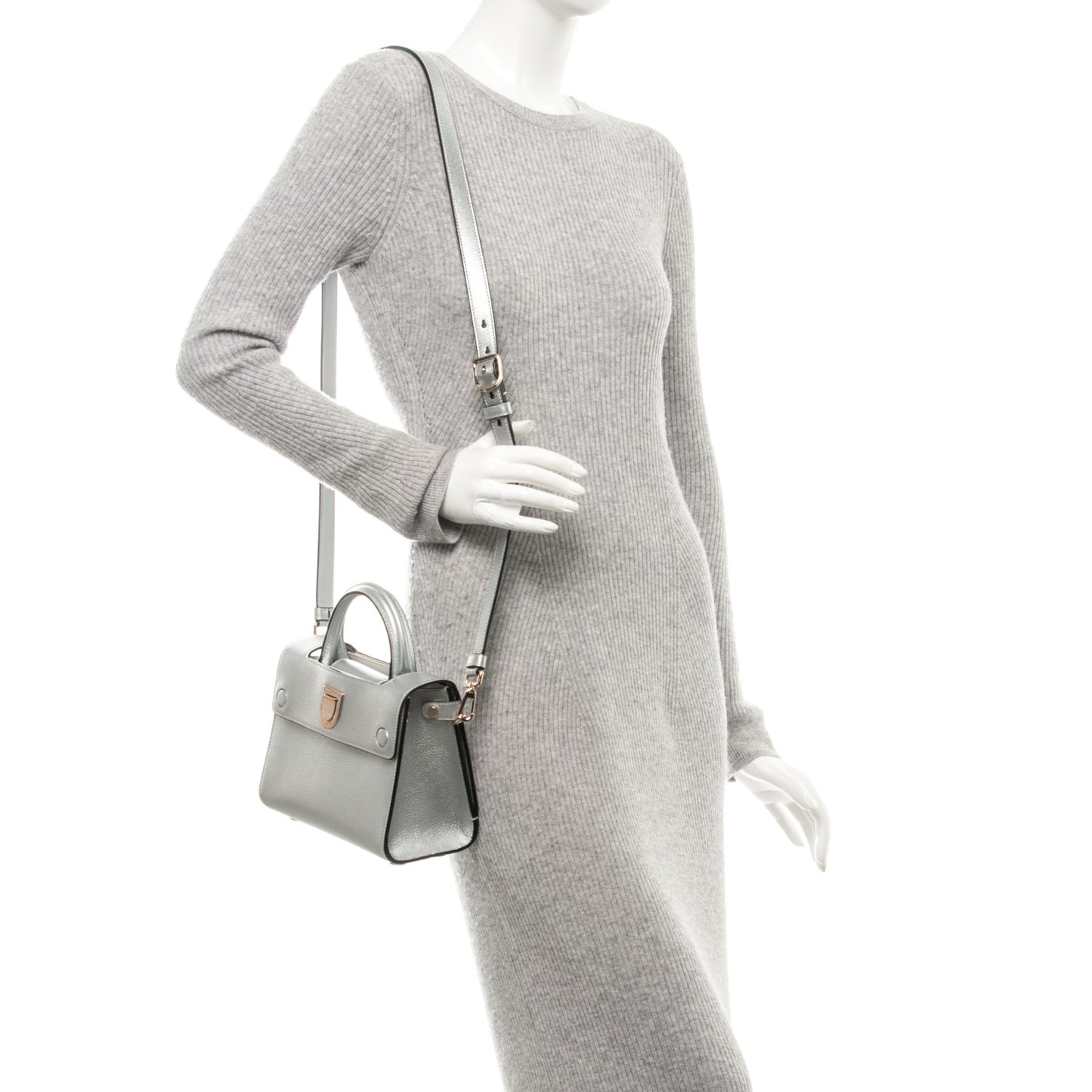 Grained Calfskin Mini Diorever Flap Silver