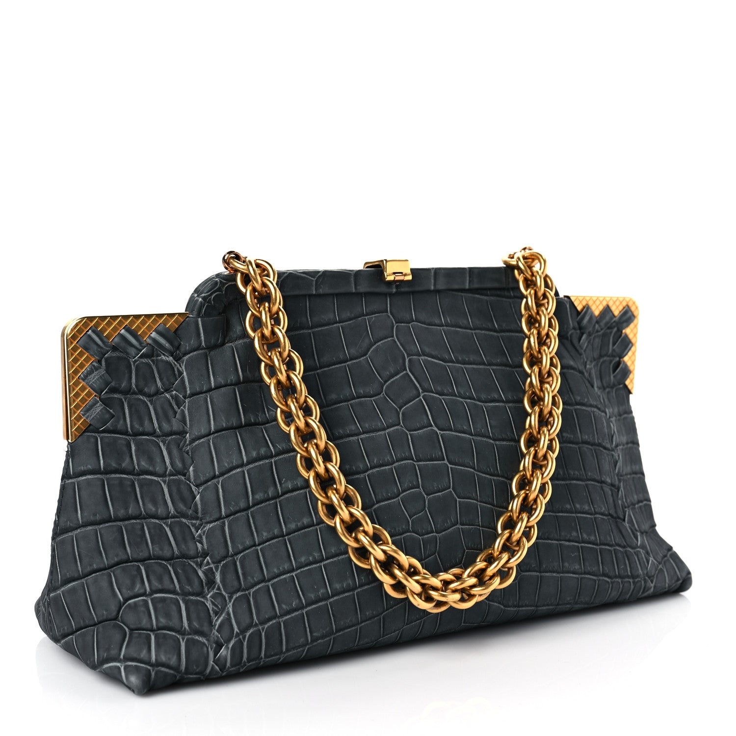 Bottega Veneta Crocodile Vendome Shoulder Bag Grey 2 of 8