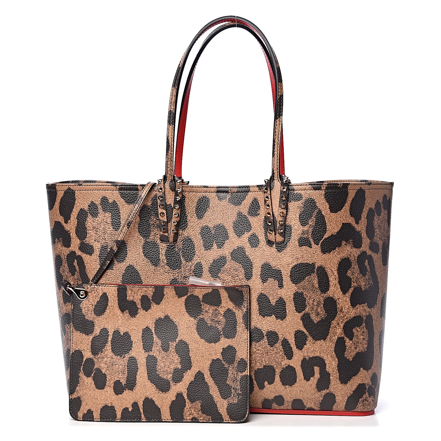 Calfskin Leopard Print Spikes East West Cabata Tote Brown