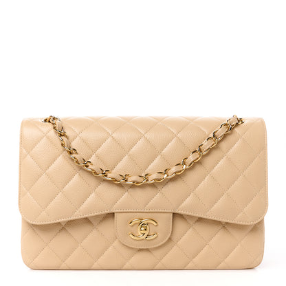 Chanel Caviar Quilted Jumbo Double Flap Beige 1 of 13