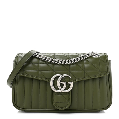 Gucci Calfskin Matelasse Aria Small GG Marmont Shoulder Bag Military Wood 1 of 9