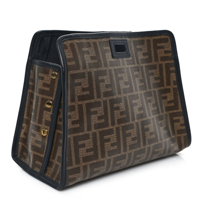 Fendi Glazed Fabric Vitello Century FF 1974 Stamp Patch Mini Peekaboo Defender Cover Mogano Panna Black 3 of 11