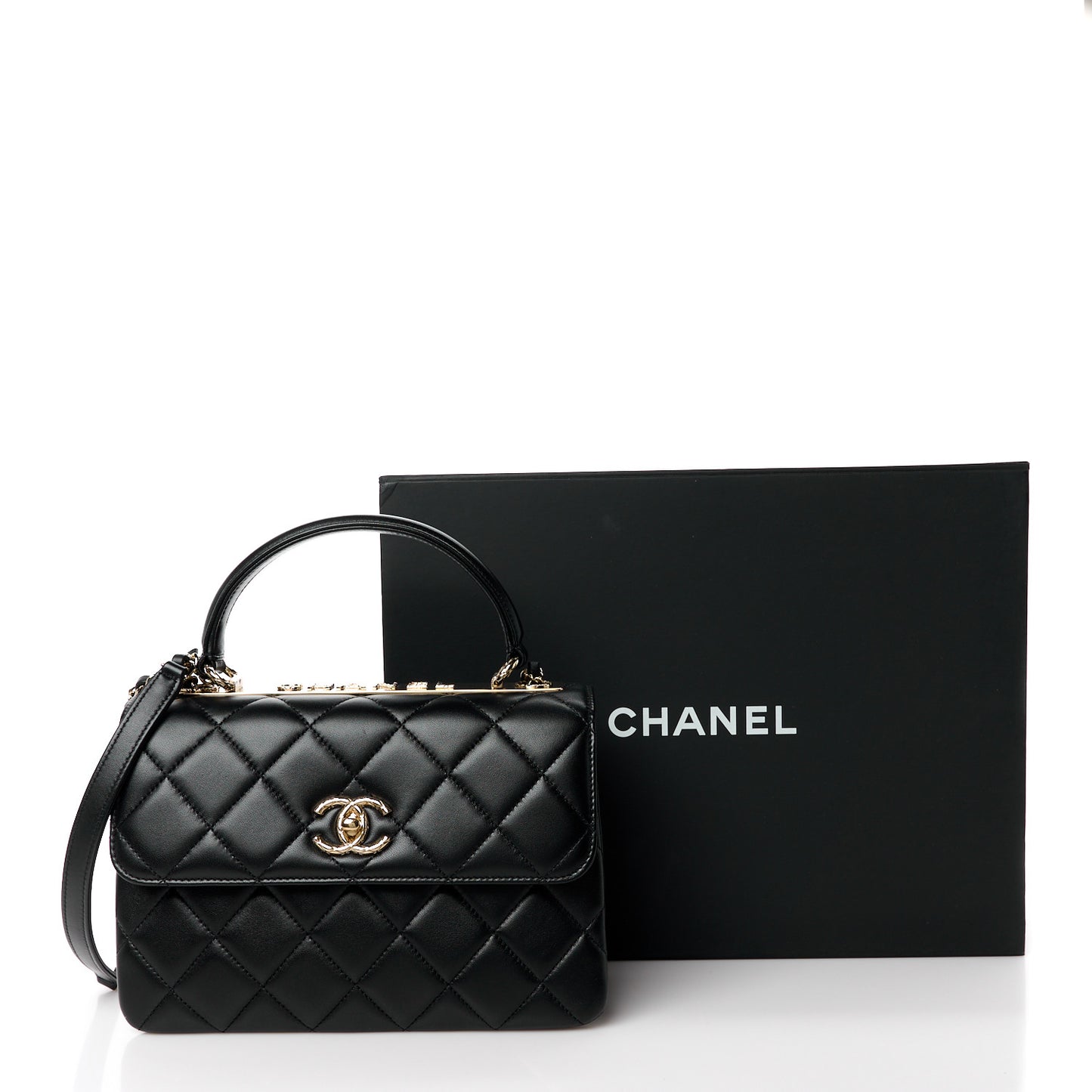Lambskin Quilted Small Trendy CC Dual Handle Flap Bag Black