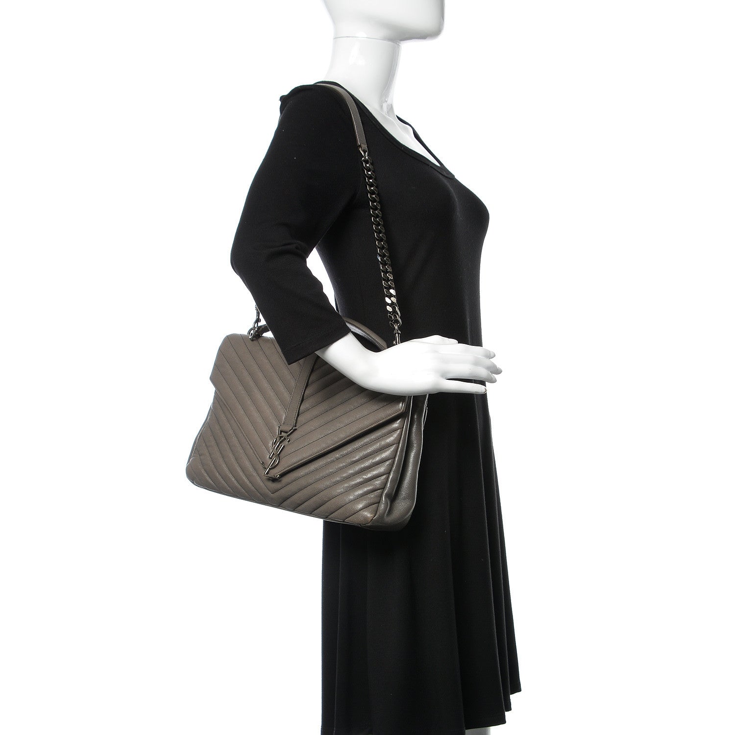 Saint Laurent Sheepskin Matelasse Chevron Monogram Large College Satchel Dark Anthracite 2 of 16