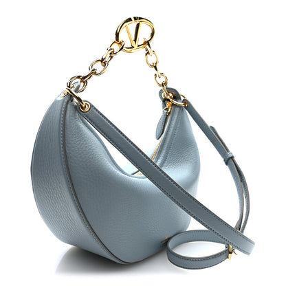Valentino Garavani Grainy Calfskin Small Vlogo Moon Hobo Bag Blue 3 of 9