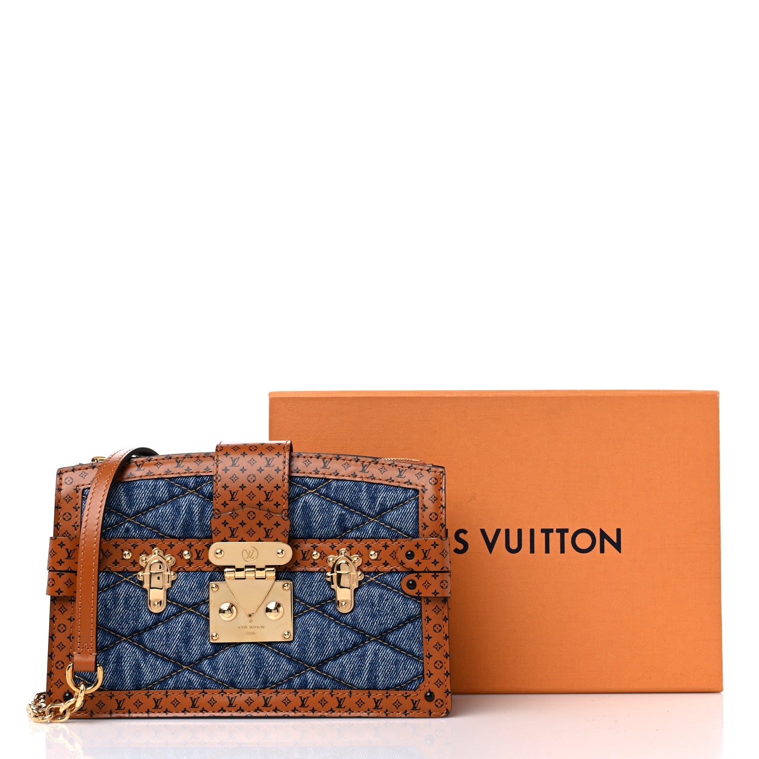 Louis Vuitton Denim Calfskin Malletage Trunk Clutch Light Blue 9 of 9