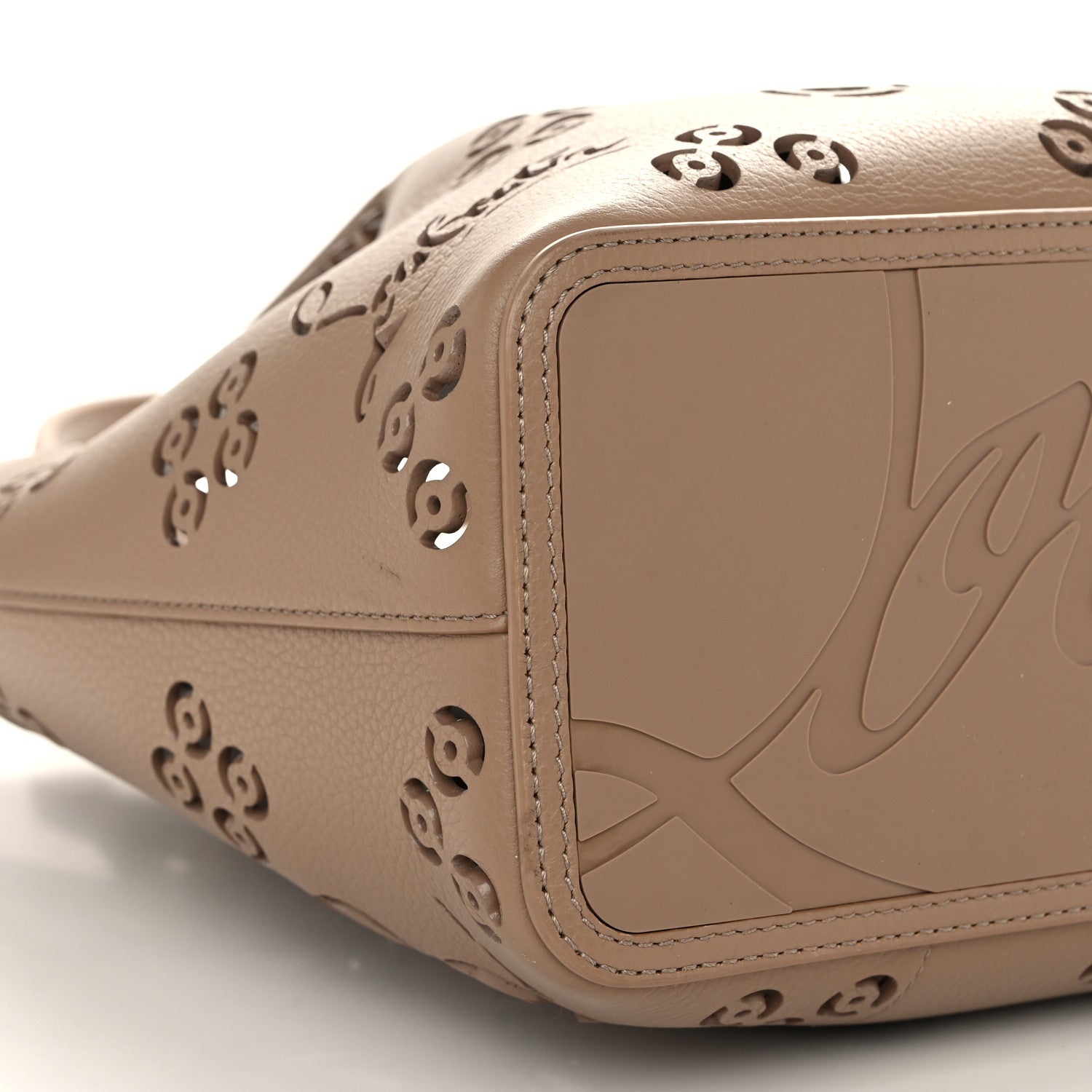 Christian Louboutin Calfskin Perforated Loubinthesky Small Cabarock Spikes Tote Beige 7 of 8